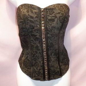 Mandee Bustier Top Black Gold Rose Damask Pattern L